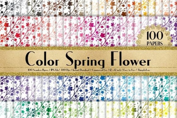 100 Seamless Color Spring Flower Papers for Designers