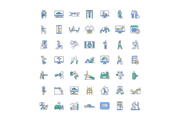 At-home Fitness Workout RGB Color Icons: Visual Energy for Digital Brands
