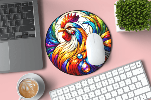 Bring Farmhouse Charm to Your Desk with a Color Hen Round Mouse Pad PNG