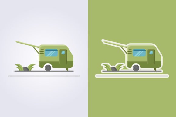 Flat Color Caravan Icon Vector Logo: Your Go-To Camping Design Asset