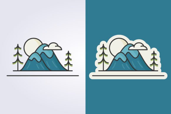 Mountain Line Color Icon Vector: Elevate Your Summer Camp Branding