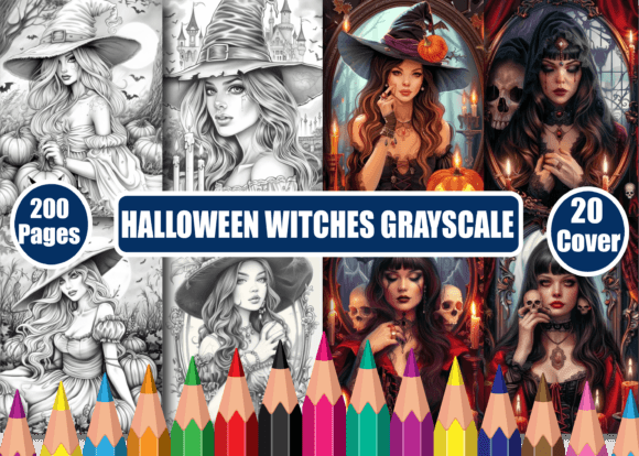 Unleash Halloween Creativity with Witches Grayscale Coloring