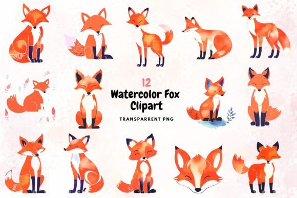 Watercolour Fox Clipart PNG: Design Assets for Autumn Projects